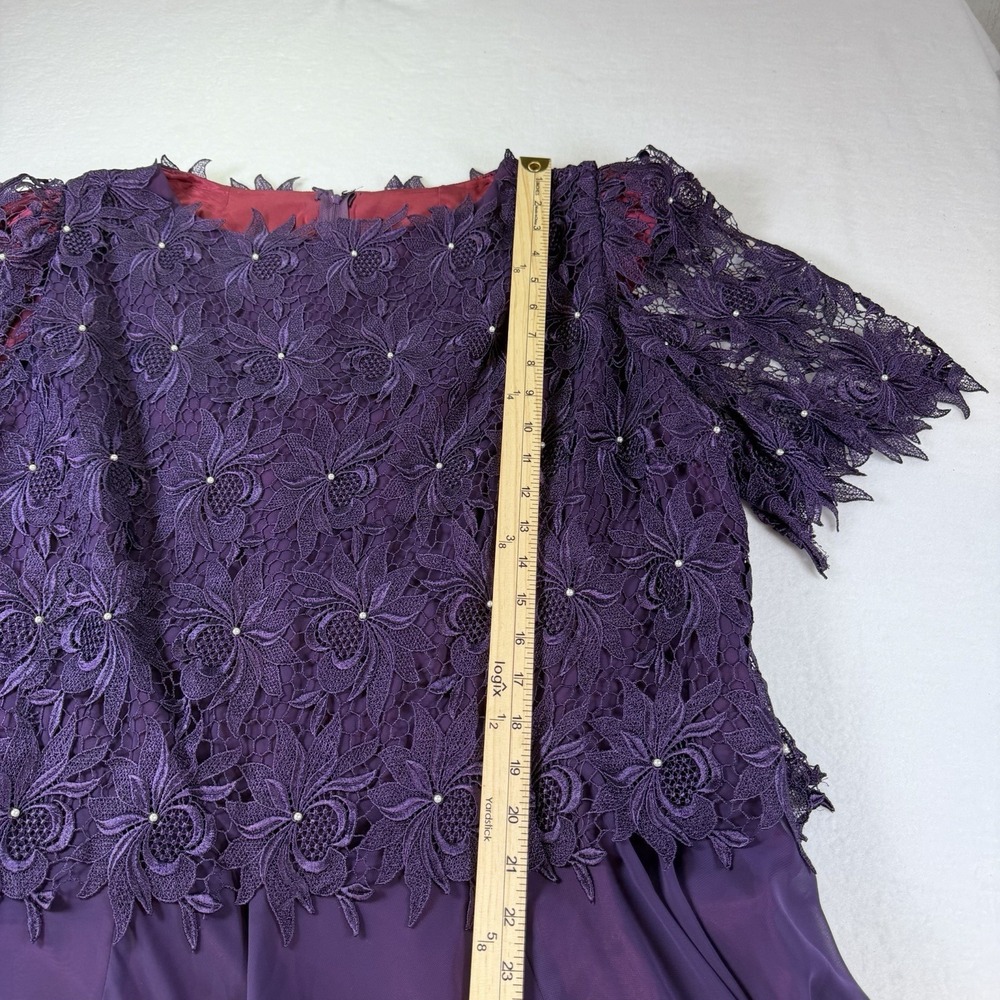 Caterina Collection Purple Lace Chiffon Dress Women's Long Plus size 24w Formal - Picture 9 of 16